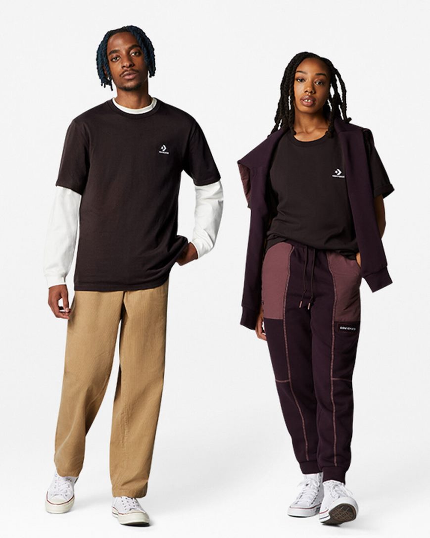 Women's Converse Go-To Embroidered Star Chevron Standard Fit T-Shirts Brown | AU C3860N